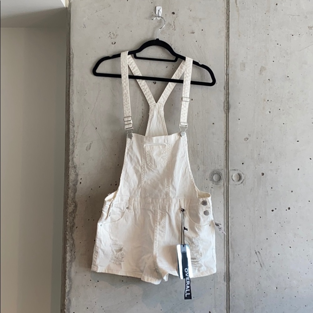 White Overall Jean Shorts | Size L